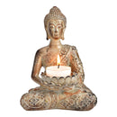 Teelichthalter Buddha sitzend aus Poly grau (B/H/T) 12x16x10cm