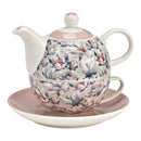 Teekannen Set Magnolie-Blumen Dekor 3-er Set, aus Porzellan pink/rosa (B/H/T) 15x16x15cm 400ml/250ml