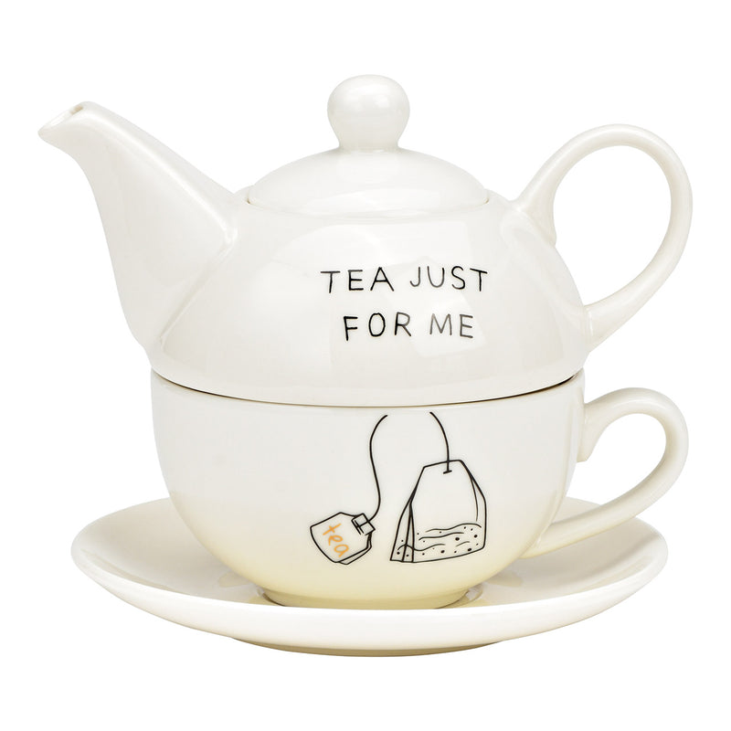 Teekannen Set, Tea just for me, 3-er Set, aus Porzellan weiß (B/H/T) 15x16x15cm 400ml/250ml