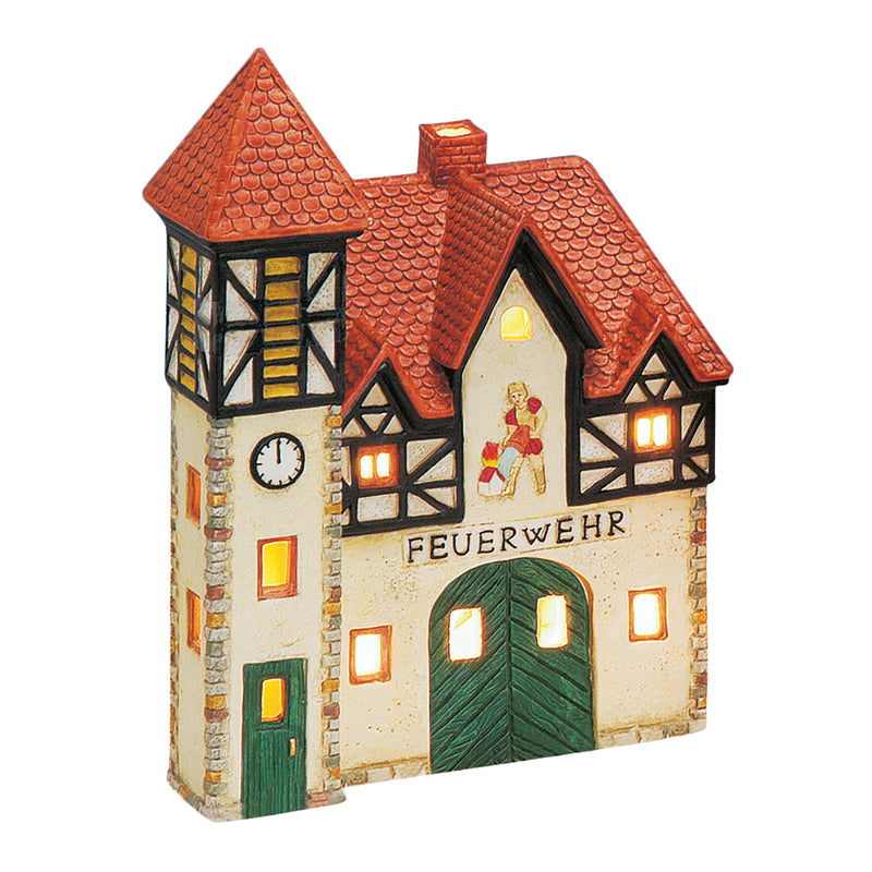 Windlicht-Haus Feuerwehr aus Porzellan, B16 x T10 x H22 cm