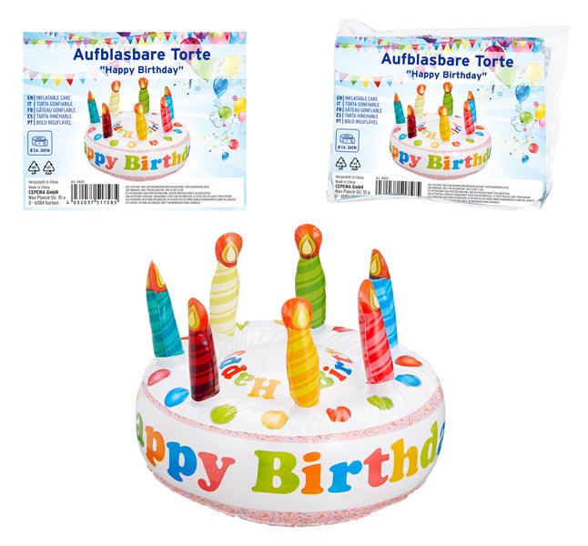 Aufblasbare Torte "Happy Birthday", 30cm D