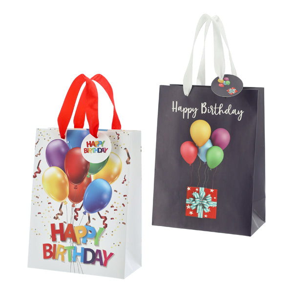 Geschenktüte Happy Birthday Ballons, 2/s, M, ca.23cmH