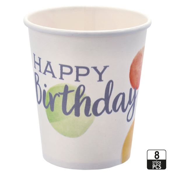 Becher Happy Birthday Punkte, 8er Set, 250ml