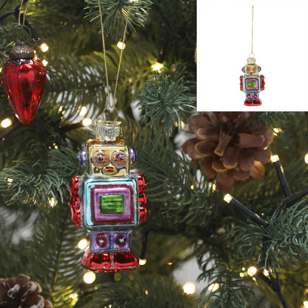 Christbaumschmuck Roboter, Glitzer, Glas, ca.10cmH