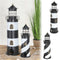 Metall Windlicht Leuchtturm, schwarz/weiß, 2er Set, ca.73cmH
