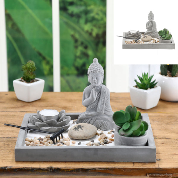 Zen Garten Set mit Teelichthalter, ca. 25x18cm