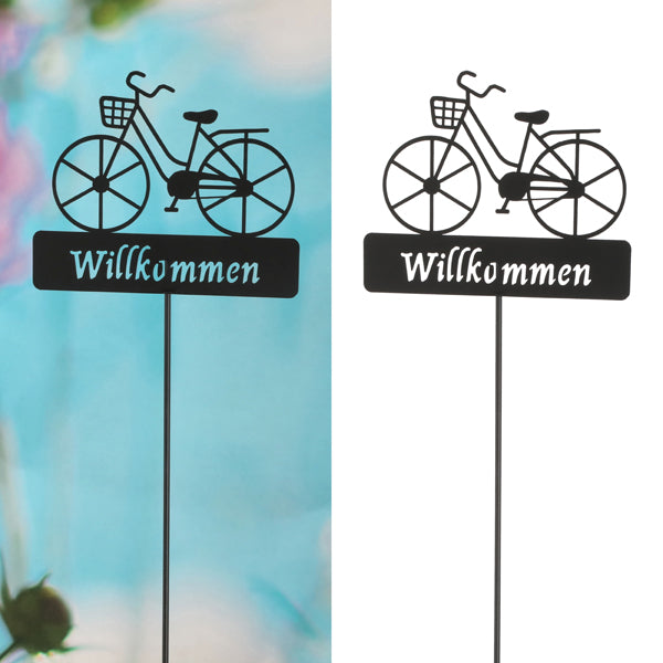 Metall Stecker Willkommen Fahrrad, schwarz, ca.90cmH