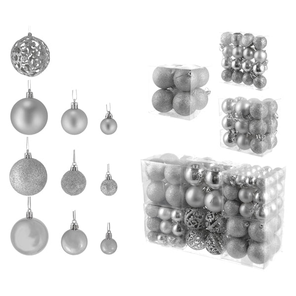 Christbaumkugel Sortiment, 100er Set, silber