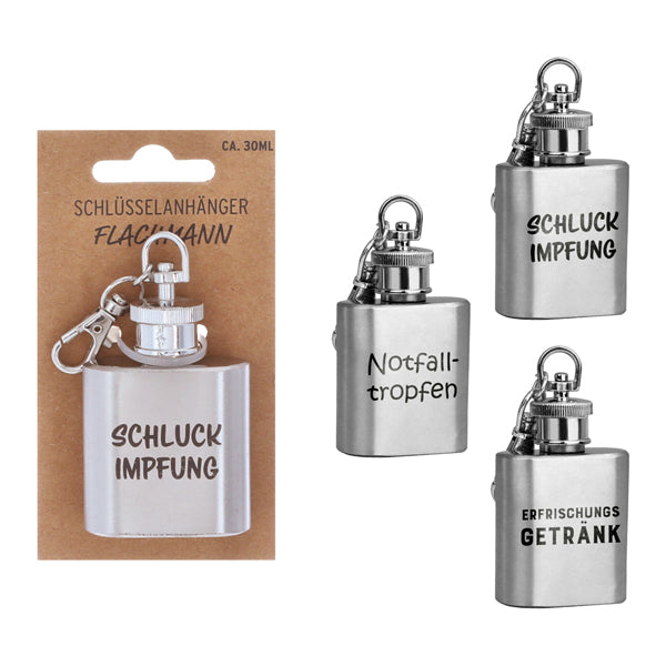 Schlüsselanhänger Flachmann Sprüche, 3/s, ca. 30ml