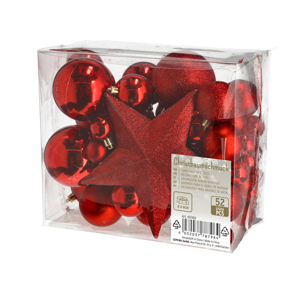 Christbaumkugel Mix, 52er Set, rot