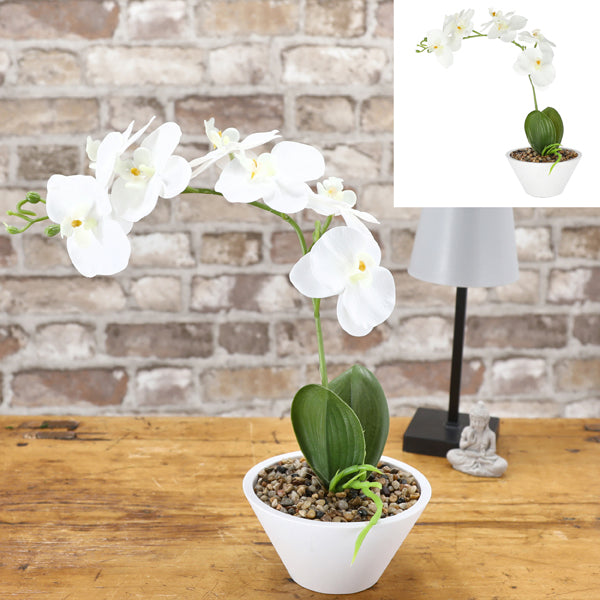 Kunstblume Orchidee im Topf, weiß, 35cmH