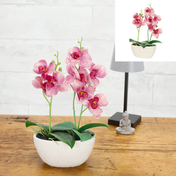 Kunstblume Orchidee im Topf, rose, 28cmH