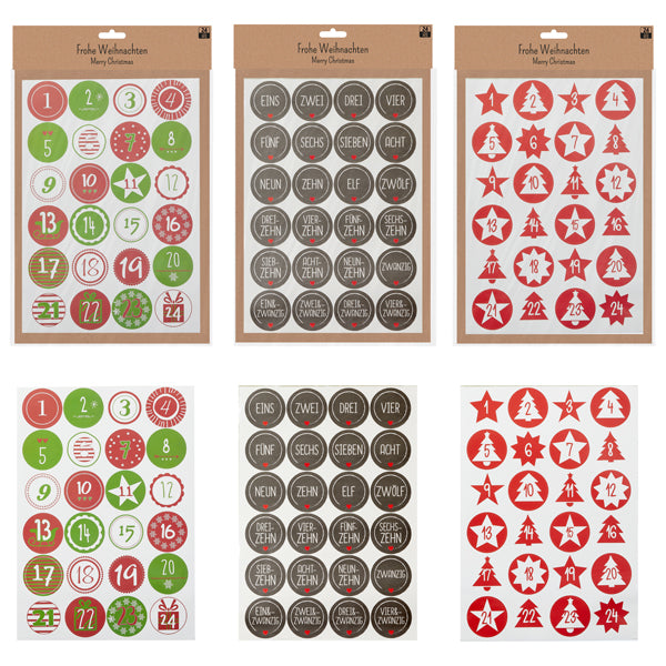 Aufkleber Set "Adventskalender" 24teilig, 3/s