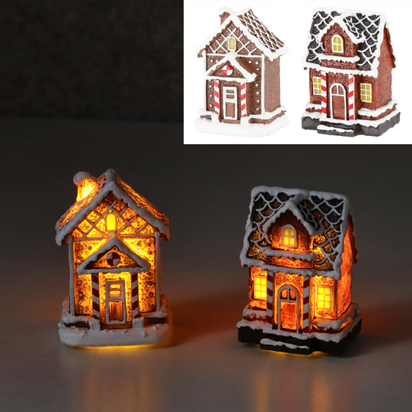 LED Winter Haus, Lebkuchen, 2/s, ca. 6x8cm