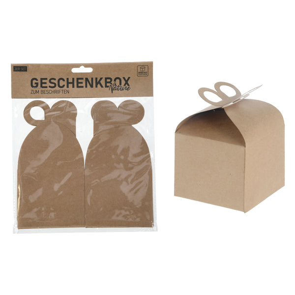 Geschenkbox Nature zum Beschriften, 2er Set in 9,5x9,5x8cm