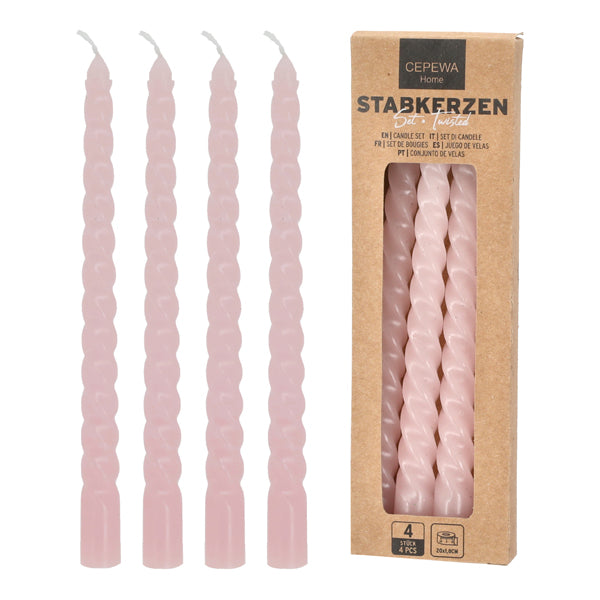 Stabkerzen Twisted 4er Set Rosa