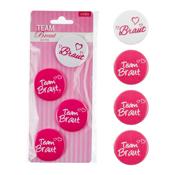 Button / Anstecker "Team Braut" 4er Set