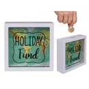 Weiße Spardose, Holiday Fund, Weltkarten-Design,