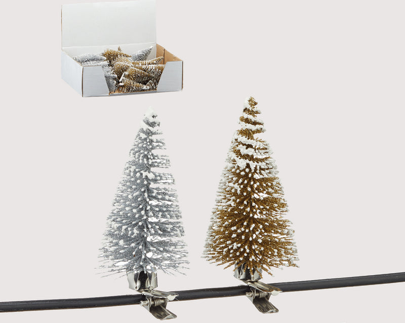 Tannenbaum mit Glitzer und Clip, 8x4cm, 2f. sort.