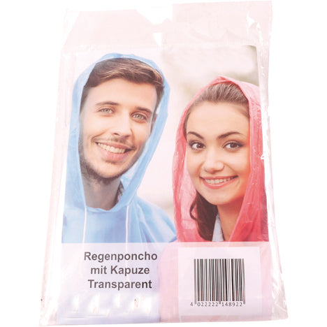 Regenponcho transparent mit Kapuze Standardgröße