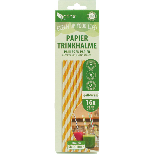 Trinkhalme Papier 16er 8mmx20cm gelb weiß