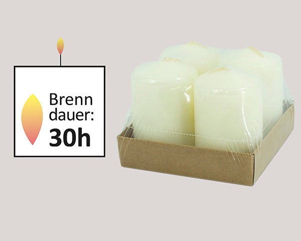 Kerzen 4er Set je 75x50mm (50mm DM), beige, 4 Stück in Box,