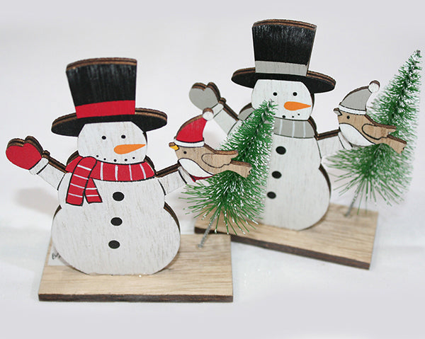 Schneemann aus Holz 10x7,5x3,5cm, mit Tannenbaum